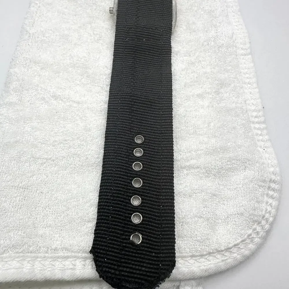 Paul Jardin Rectangular Quartz Watch Silver Tone Case Multicolor Fabric Strap
